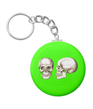 Keychains with designs based on bones of the human body.