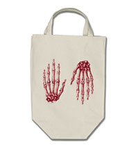 Bones of the human hand on bags