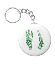 Keychains with designs based on bones of the human body.