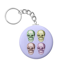 Keychains with designs based on bones of the human body.