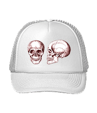 Details of the human skull singularly and in groups, in various colors and arrangements. trucker hats