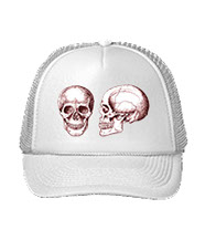 Details of the human skull singularly and in groups, in various colors and arrangements. trucker hats