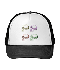 Details of the human skull singularly and in groups, in various colors and arrangements. trucker hats