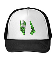 Hats with images of bones of the human foot