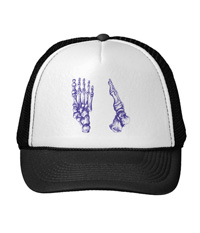 Hats with images of bones of the human foot