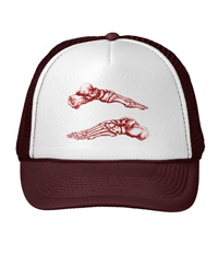 Hats with images of bones of the human foot