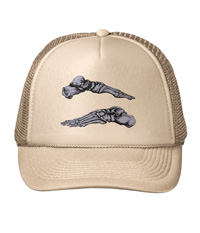 Hats with images of bones of the human foot