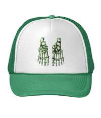 Hats with images of bones of the human foot