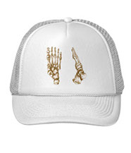 Hats with images of bones of the human foot