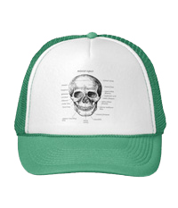 Details of the human skull singularly and in groups, in various colors and arrangements. trucker hats