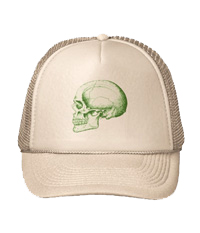 Details of the human skull singularly and in groups, in various colors and arrangements. trucker hats