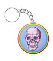 Details of the human skull singularly and in groups, in various colors and arrangements. Keyrings / keychains