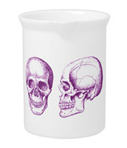 Details of the human skull singularly and in groups, in various colors and arrangements. Kitchenware.