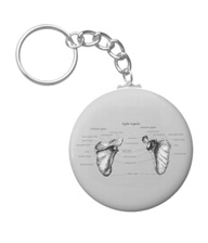 Keychains with designs based on bones of the human body.