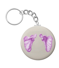 Keychains with designs based on bones of the human body.