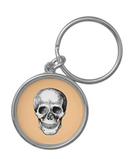 Keychains with designs based on bones of the human body.