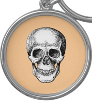 Keychains with designs based on bones of the human body.