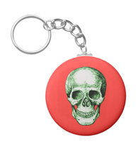 Keychains with designs based on bones of the human body.