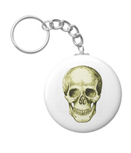 Keychains with designs based on bones of the human body.