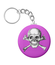 Keychains with designs based on bones of the human body.