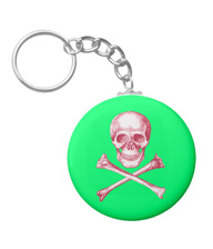 Keychains with designs based on bones of the human body.