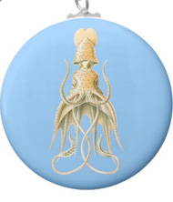 Keychains with squid and octopus designs, based on the drawings of Ernst Haeckel