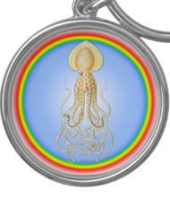 Keychains with squid and octopus designs, based on the drawings of Ernst Haeckel