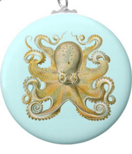 Keychains with squid and octopus designs, based on the drawings of Ernst Haeckel