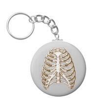 Keychains with designs based on bones of the human body.