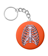 Keychains with designs based on bones of the human body.