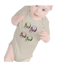 Deatails of the human skull singularly and in groups, in various colors and arrangements. Kid's t-shirts