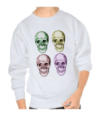 Deatails of the human skull singularly and in groups, in various colors and arrangements. Kid's t-shirts