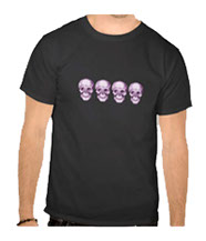 Details of the human skull singularly and in groups, in various colors and arrangements. Men's t-shirts