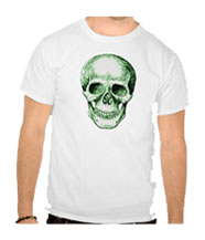 Details of the human skull singularly and in groups, in various colors and arrangements. Men's t-shirts