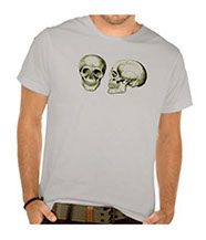 Details of the human skull singularly and in groups, in various colors and arrangements. Men's t-shirts