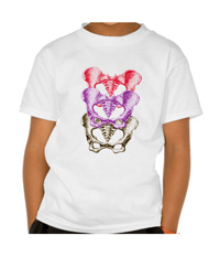 Human pelvis bones on kid's t-shirt