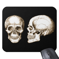 Details of the human skull singularly and in groups, in various colors and arrangements. Mousepads / mousemats